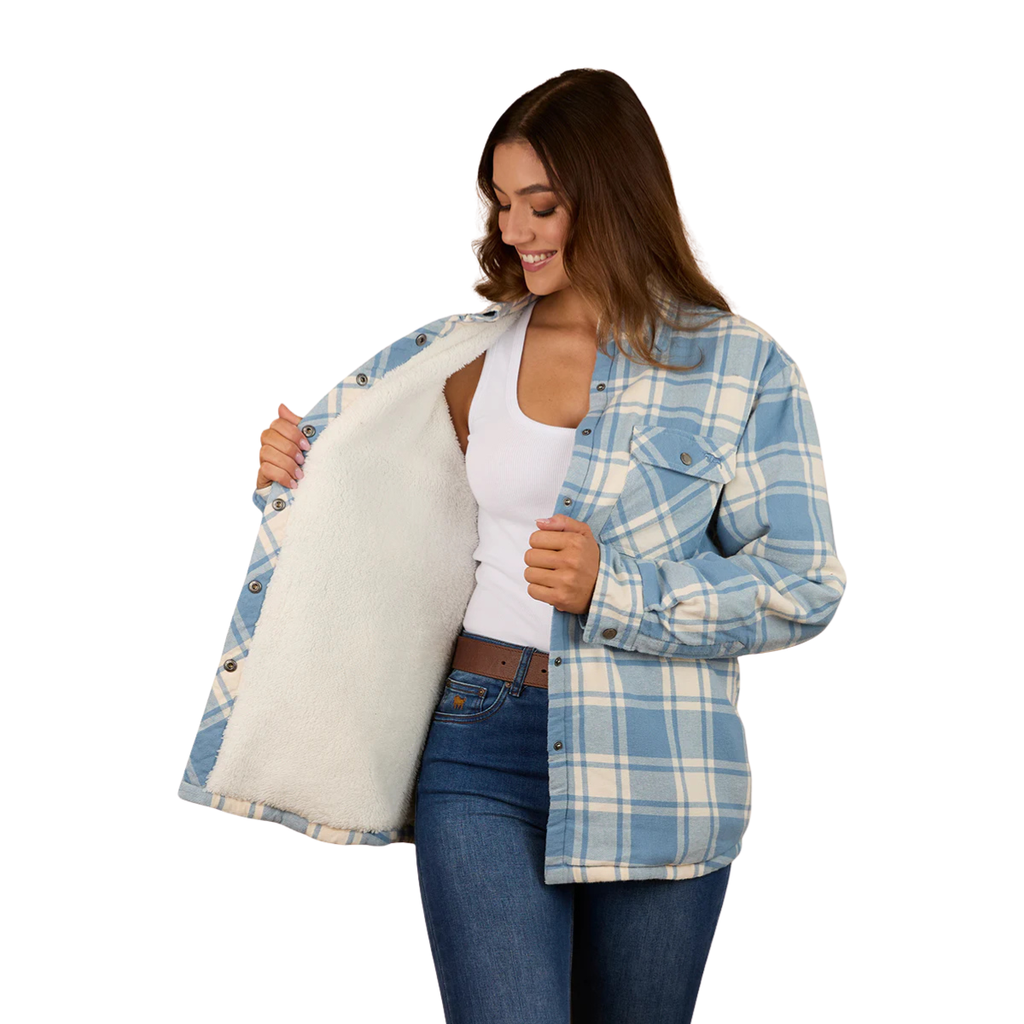 Ringers Western Womens Sadie L/S Sherpa Flannel Shirt (224094RW) Faded Denim/Off White