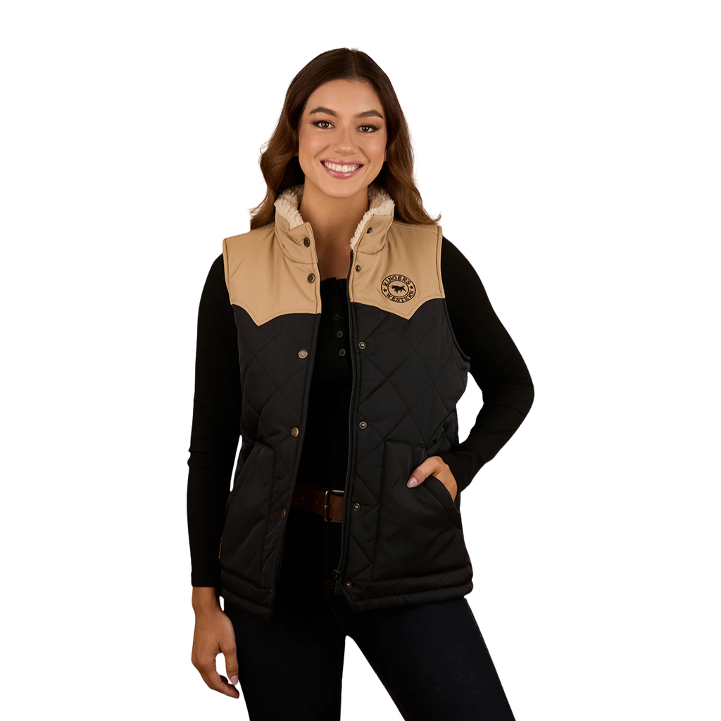 Ringers Western Womens Selwyn Puffer Vest (224061RW) Dark Sand/Black