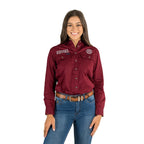 Ringers Western Womens Signature Jillaroo Full Button L/S Work Shirt  (218110002) Burgundy/White