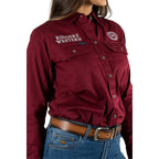 Ringers Western Womens Signature Jillaroo Full Button L/S Work Shirt  (218110002) Burgundy/White