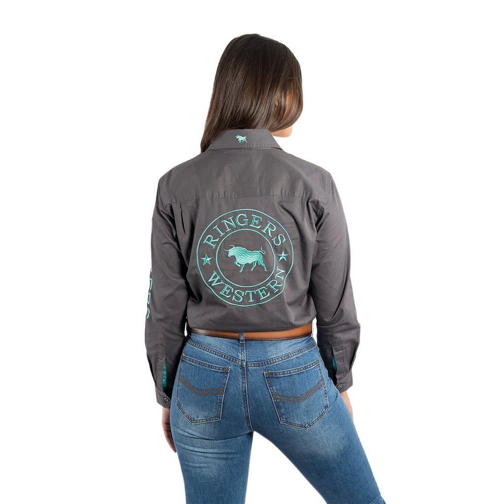 Ringers Western Womens Signature Jillaroo Full Button L/S Work Shirt  (218110002) Magnum/Mint Embroidery