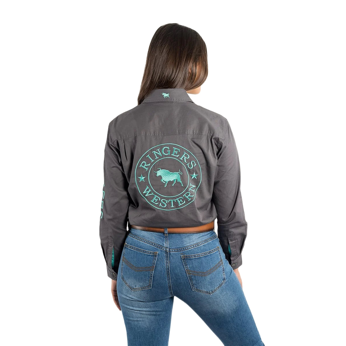 Ringers Western Womens Signature Jillaroo Full Button L/S Work Shirt  (218110002) Magnum/Mint Embroidery