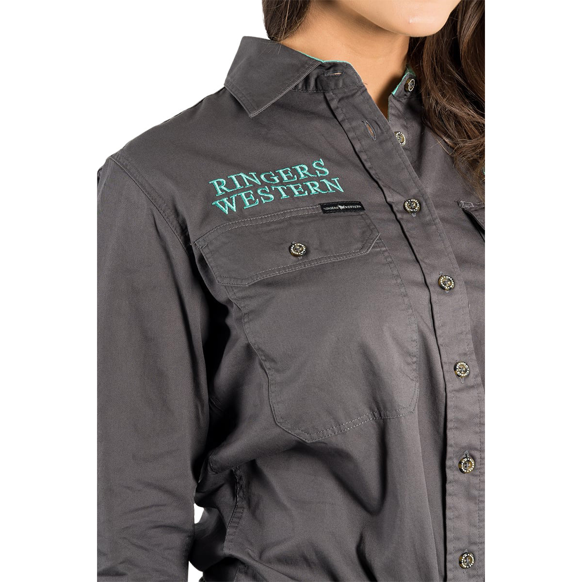 Ringers Western Womens Signature Jillaroo Full Button L/S Work Shirt  (218110002) Magnum/Mint Embroidery