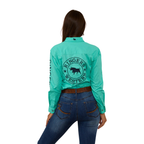 Ringers Western Womens Signature Jillaroo Half Button L/S Work Shirt  (223125RW) Mint/Navy