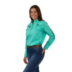 Ringers Western Womens Signature Jillaroo Half Button L/S Work Shirt  (223125RW) Mint/Navy