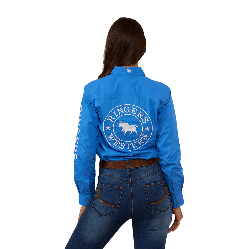 Ringers Western Womens Signature Jillaroo Half Button L/S Work Shirt  (223125RW) Blue