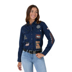 Ringers Western Womens Trail Blazer Full Button L/S Work Shirt (225073RW) Navy Front 2