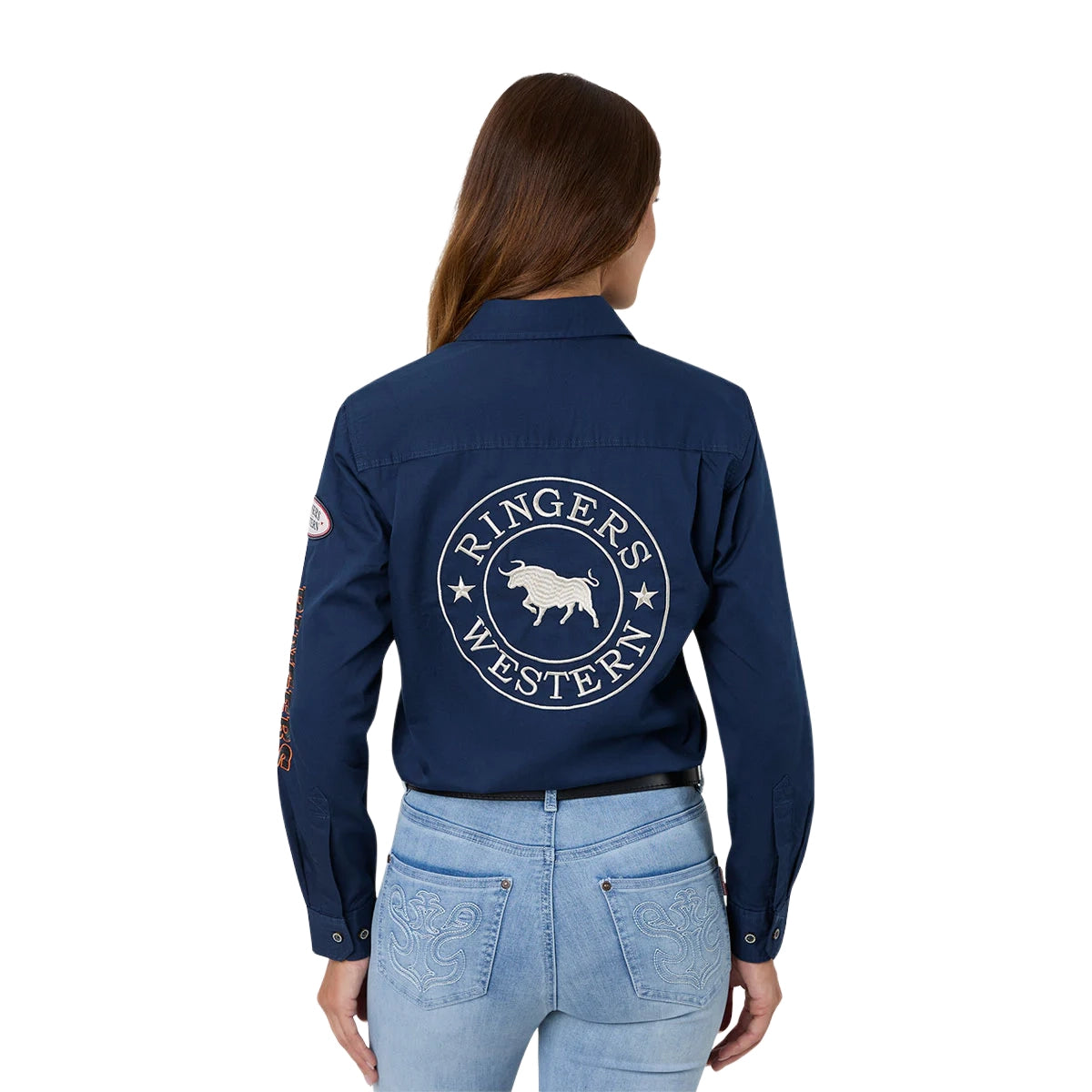 Ringers Western Womens Trail Blazer Full Button L/S Work Shirt (225073RW) Navy Back