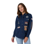 Ringers Western Womens Trail Blazer Full Button L/S Work Shirt (225073RW) Navy Front Untucked