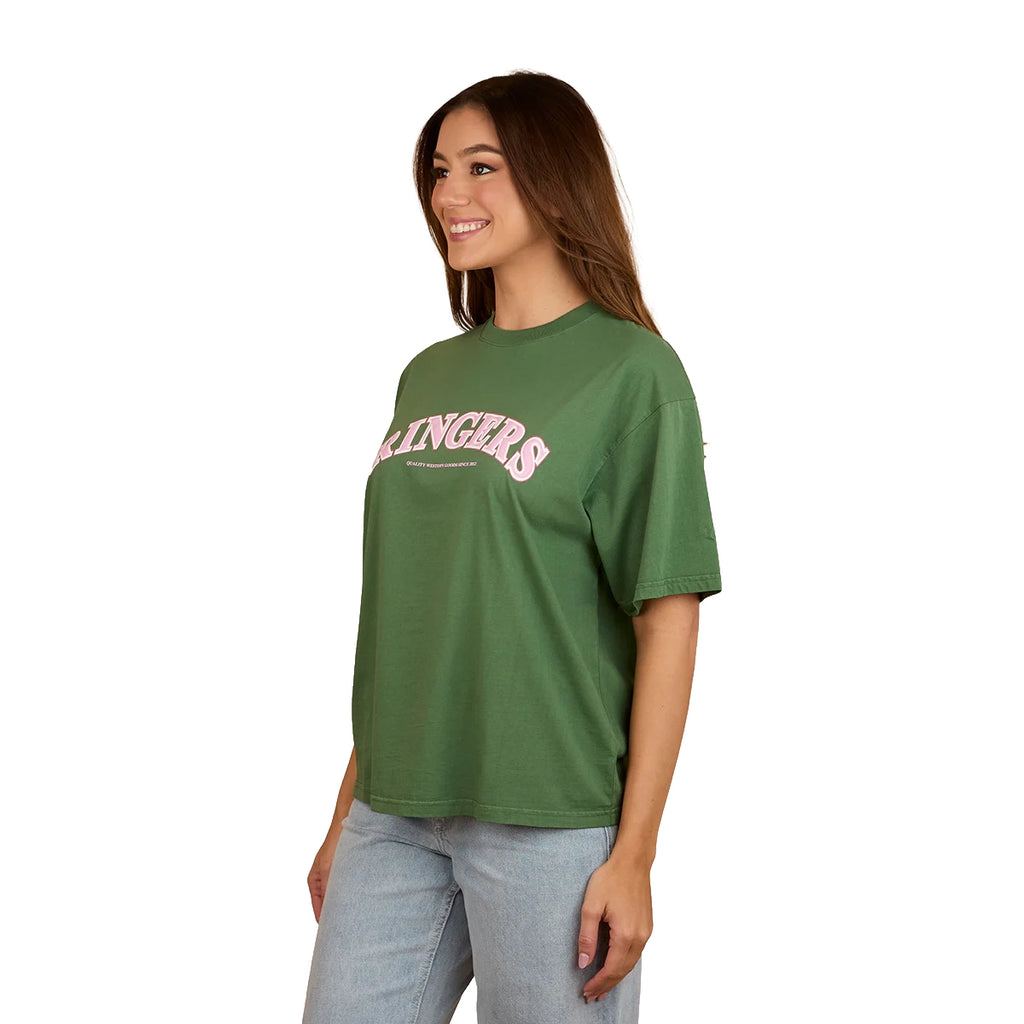 Ringers Western Womens Varsity Oversized S/S Tee (223162RW) Washed Ivy 3-4