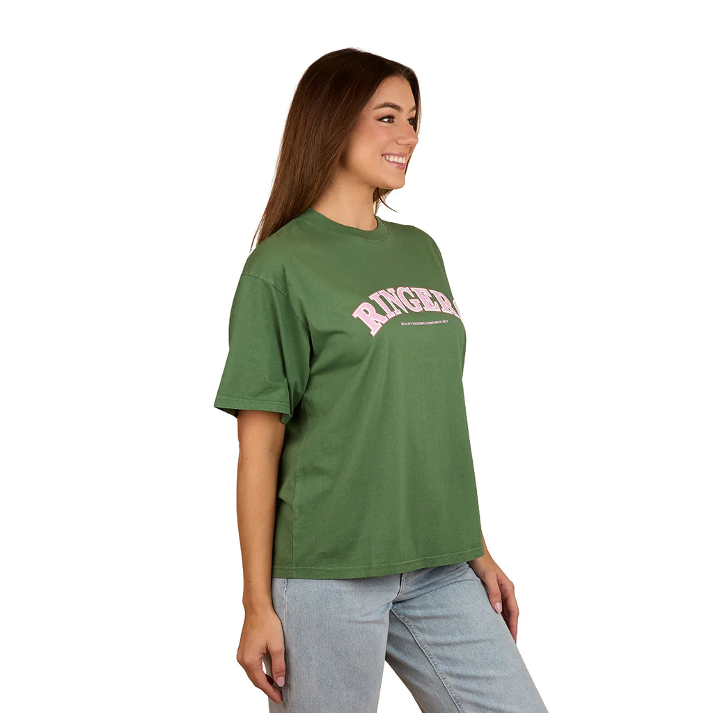 Ringers Western Womens Varsity Oversized S/S Tee (223162RW) Washed Ivy 3-4 R