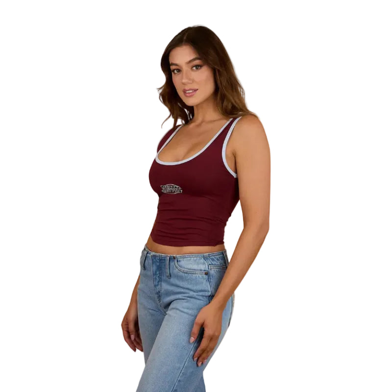 Ringers Western Womens Villa Ringer Tank (225028RW) Burgundy/Light Blue