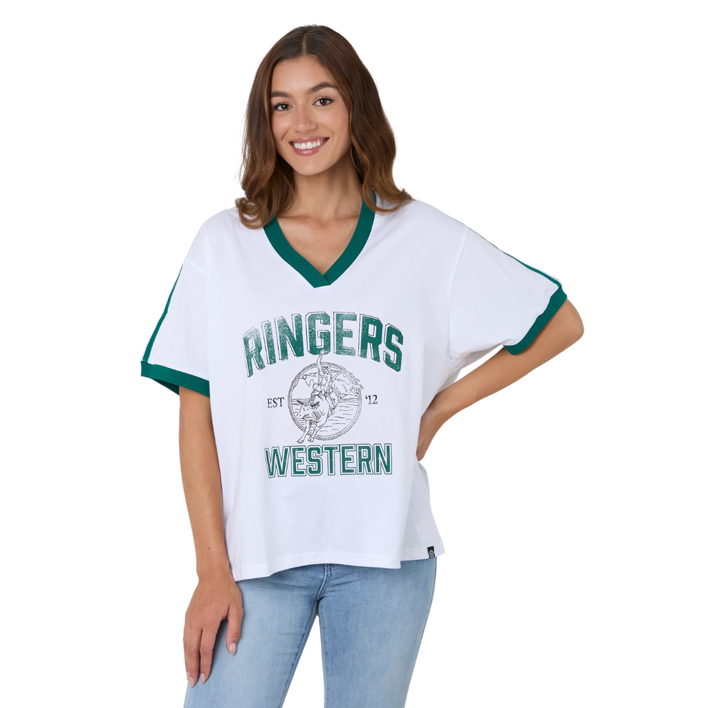 Ringers Western Womens Western College Oversized S/S Tee (225043RW) White