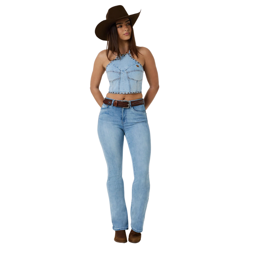 Ringers Western Womens Willow Denim Halter Top (225156RW)  Vintage Light Blue
