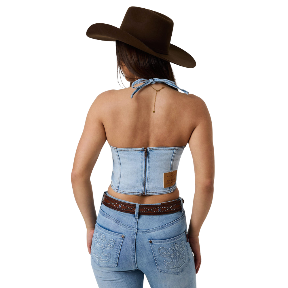 Ringers Western Womens Willow Denim Halter Top (225156RW)  Vintage Light Blue