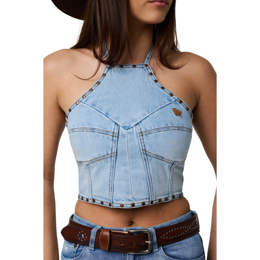 Ringers Western Womens Willow Denim Halter Top (225156RW)  Vintage Light Blue