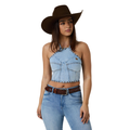 Ringers Western Womens Willow Denim Halter Top (225156RW)  Vintage Light Blue