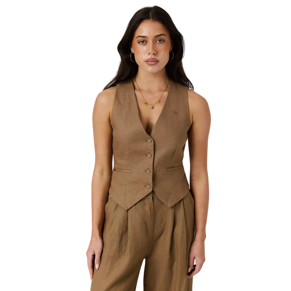 Ringers Western Womens Zahra Linen Vest (225183RW)  Caramel