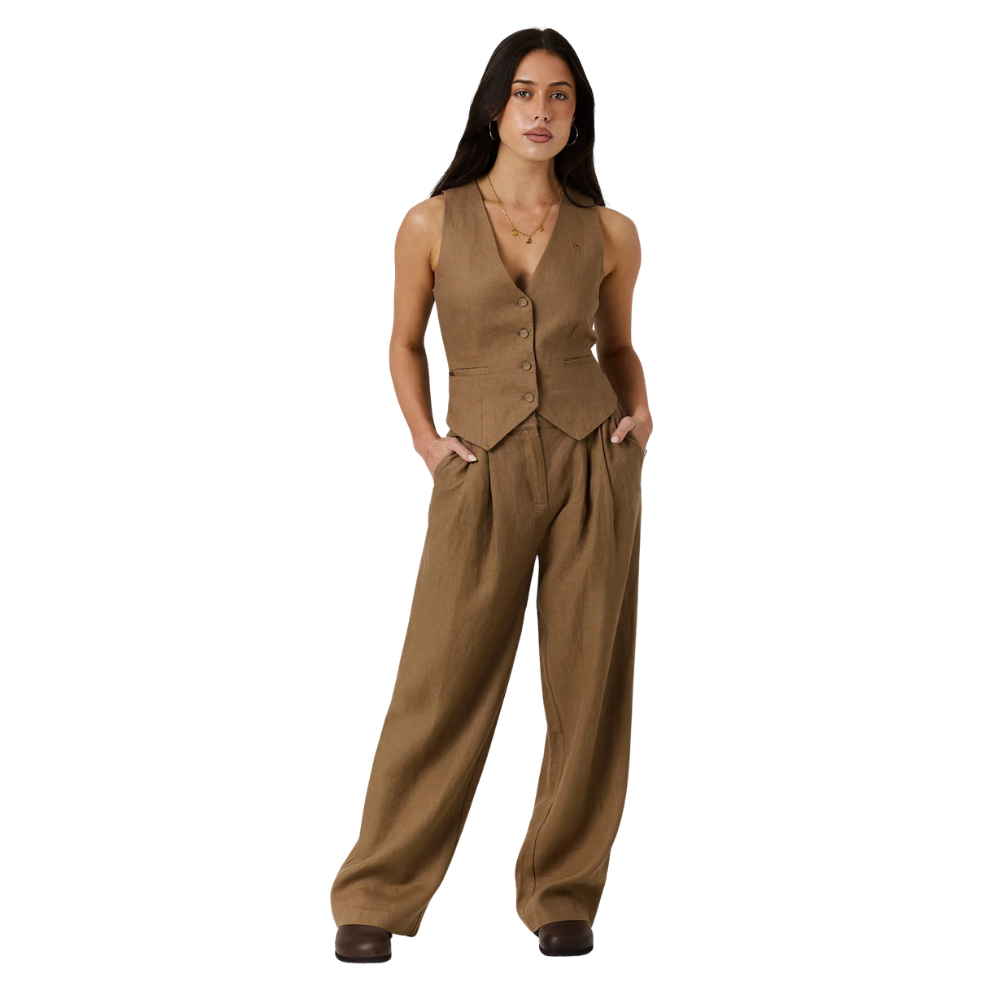 Ringers Western Womens Zahra Linen Vest (225183RW)  Caramel