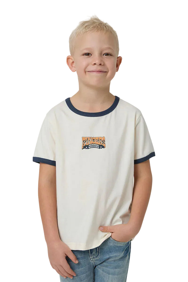 Ringers Western Boys Dust N Ropes S/S Ringer Tee (925015RW)  Off White/Blue