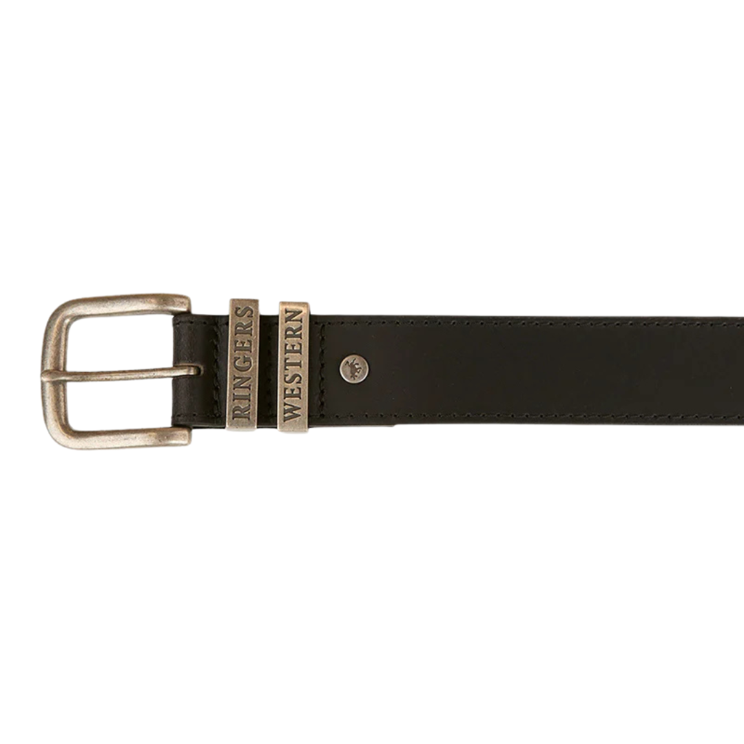A black Ringers Western Children's James belt with a silver buckle on a white background.