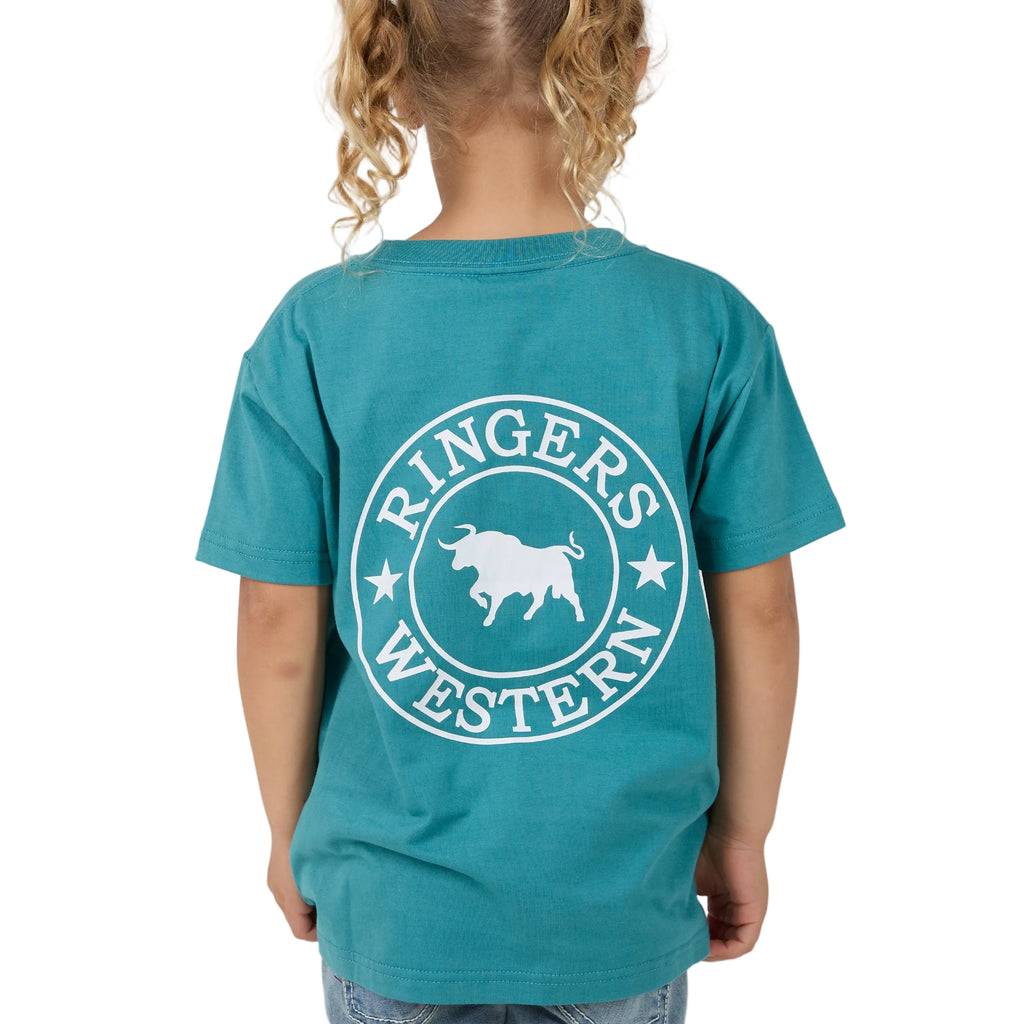Ringers Western Childrens Signature Bull Classic S/S Tee  (320004RW)  Teal/White