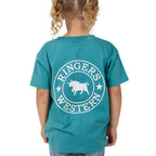 Ringers Western Childrens Signature Bull Classic S/S Tee  (320004RW)  Teal/White