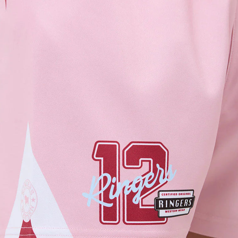 Pink shorts with number 12 and 'Ringers' branding on a light background