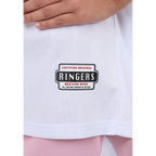 White shirt with 'Ringers Western Wear' logo, hand visible at top