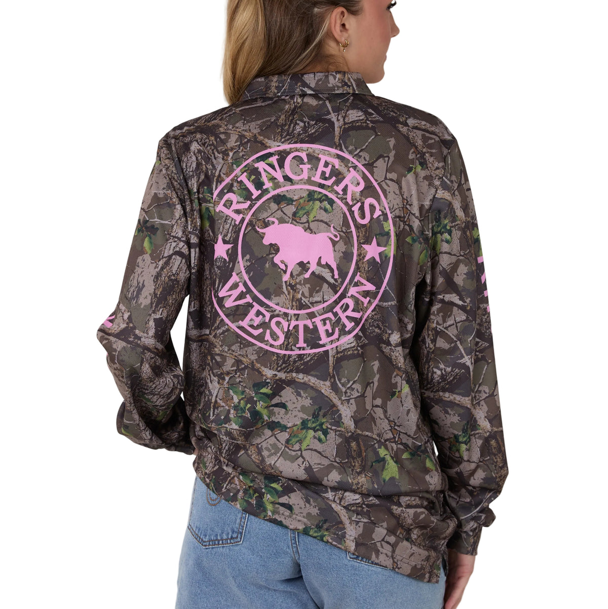Ringers Western  Finder L/S Fishing Jersey  (625046RW)  Camo/Pastel Pink