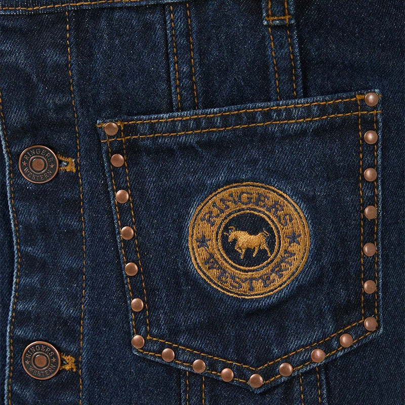 Ringers Western Girls Cowgirl Squad Studded Mini Skirt (425145RW)  Vintage Blue Wash