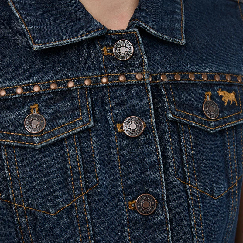 Ringers Western Girls Cowgirl Squad Studded Vest (425144RW)  Vintage Blue Wash