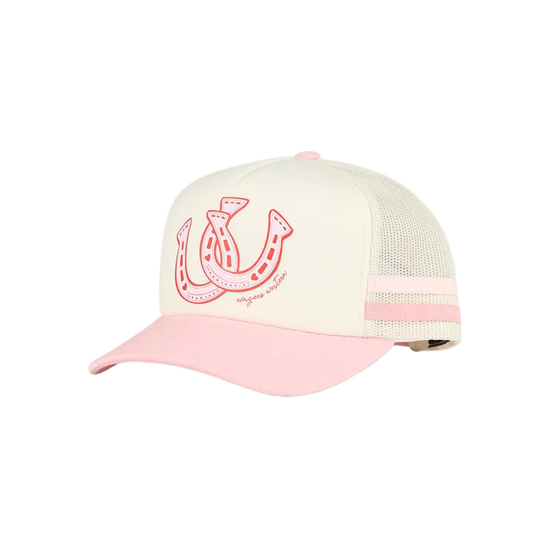 Ringers Western Girls Cross My Heart Foam Trucker Cap (425155RW)  Bone/Dusty Pink