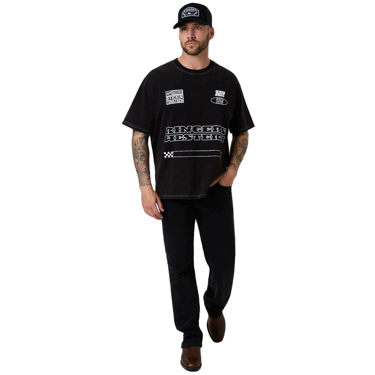 Ringers Western Mens Chad S/S Box Fit Tee (125135RW)  Black Wash
