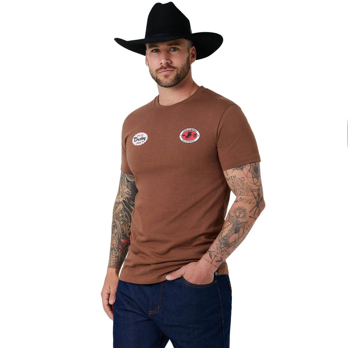 Ringers Western Mens Grayson S/S Stock Fit Tee (125198RW)  Washed Saddle Brown