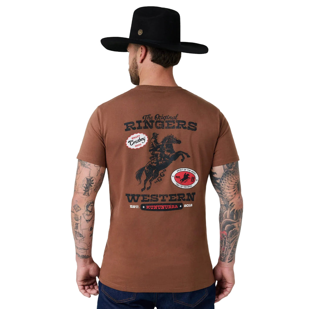 Ringers Western Mens Grayson S/S Stock Fit Tee (125198RW)  Washed Saddle Brown