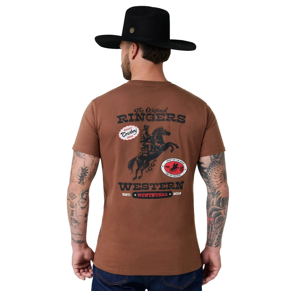 Ringers Western Mens Grayson S/S Stock Fit Tee (125198RW)  Washed Saddle Brown