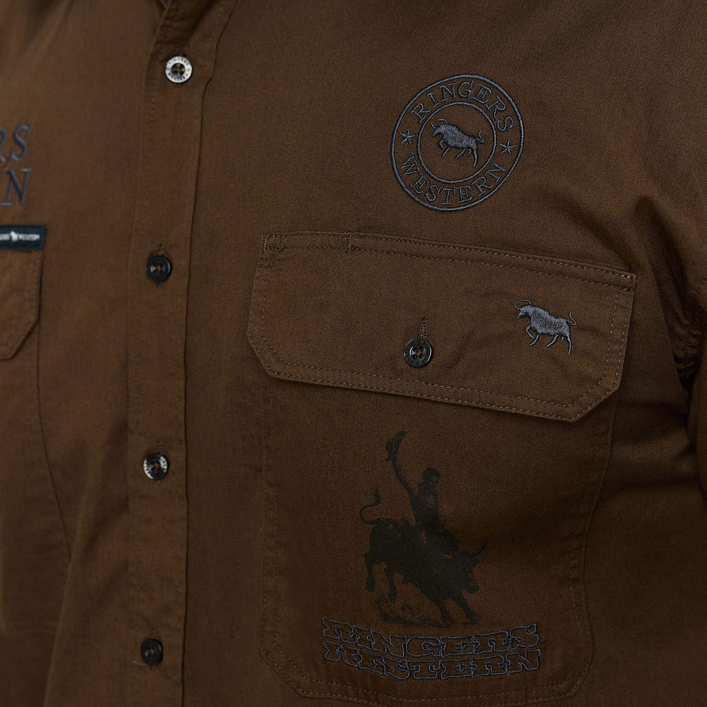 Ringers Western Mens Hawkeye Contrast Collar Full Button L/S Work Shirt (125206RW)  Saddle Brown