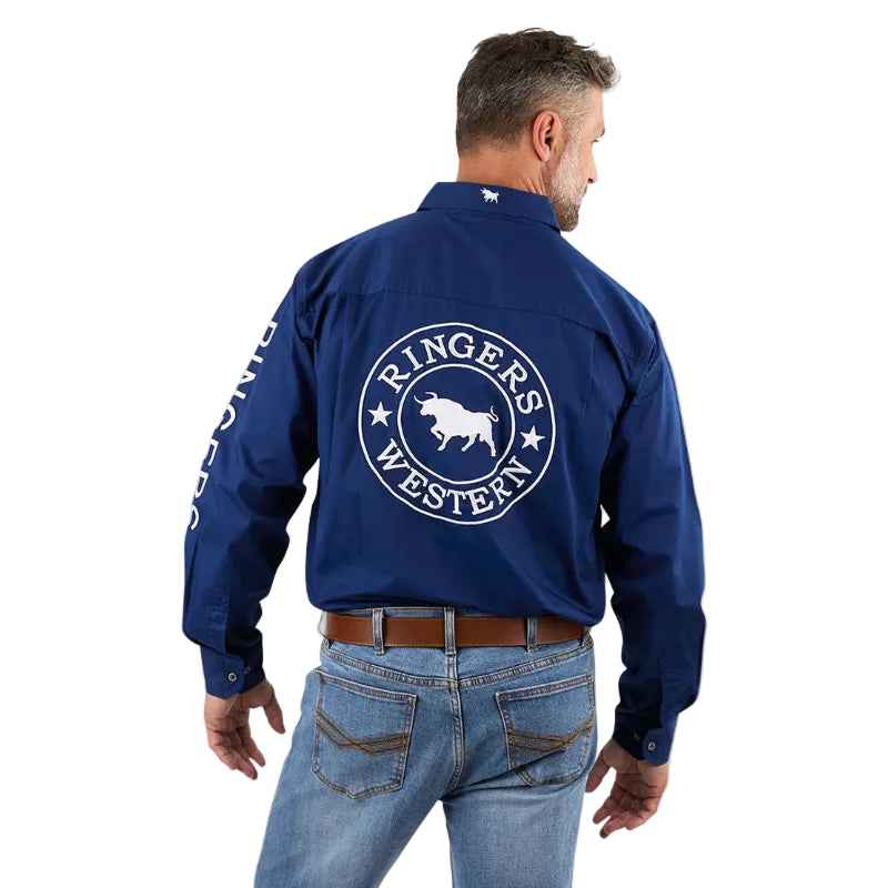 Ringers Western Mens Hawkeye Full Button Embroidered Work Shirt (118110002) Navy