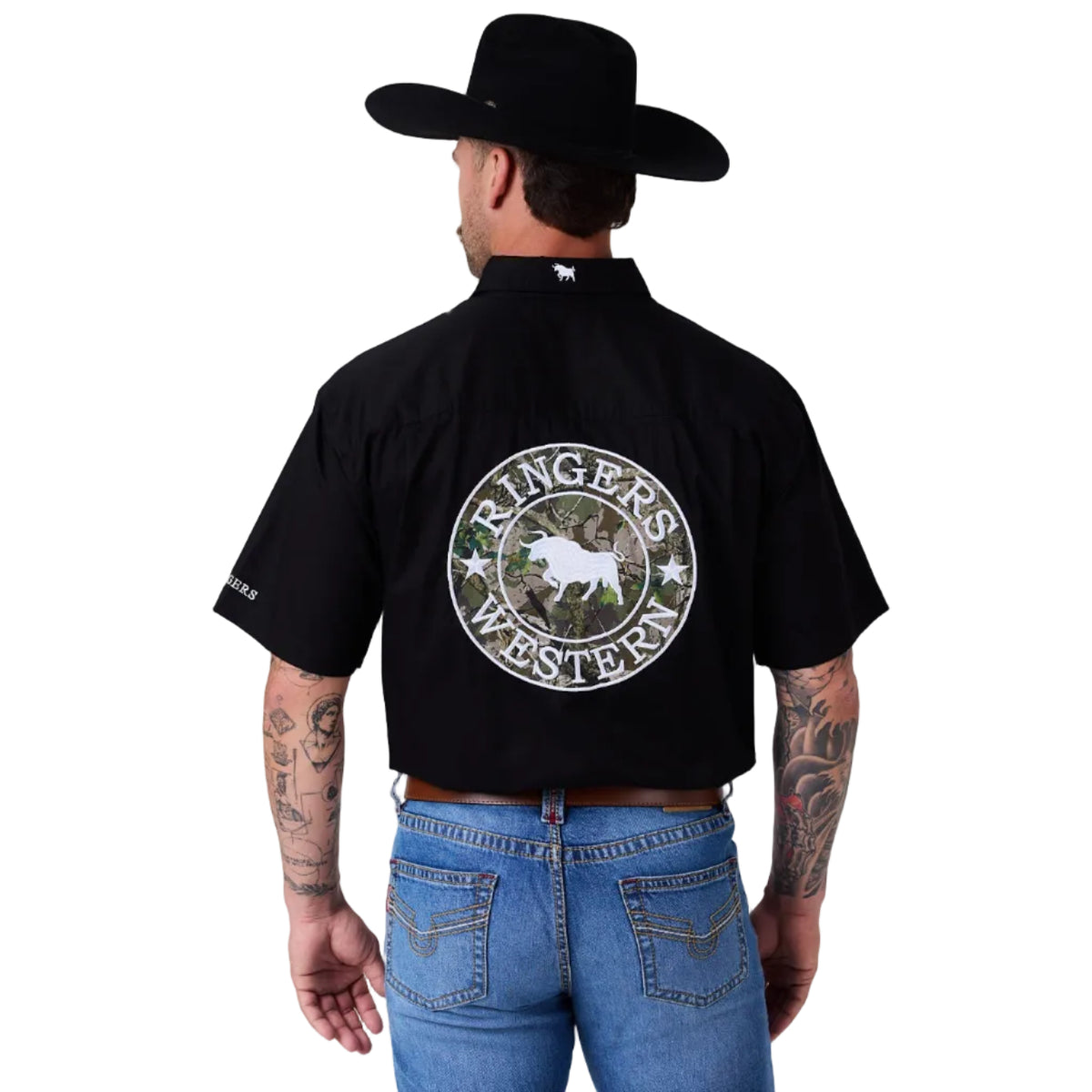Ringers Western Mens Hawkeye Full Button S/S Work Shirt (125142RW) Black Camo