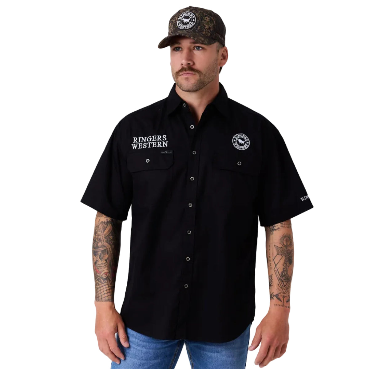 Ringers Western Mens Hawkeye Full Button S/S Work Shirt (125142RW) Black Camo