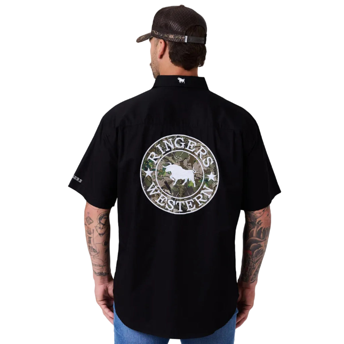 Ringers Western Mens Hawkeye Full Button S/S Work Shirt (125142RW) Black Camo