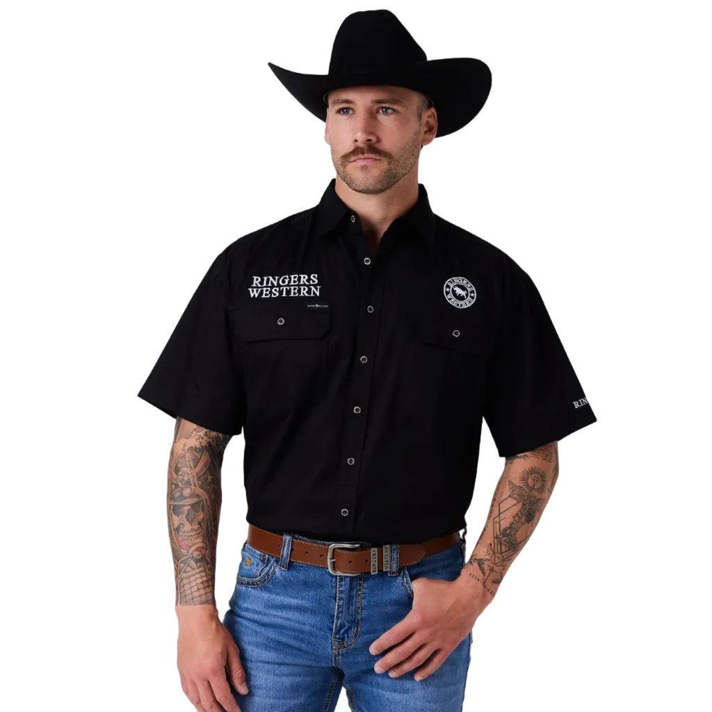 Ringers Western Mens Hawkeye Full Button S/S Work Shirt (125142RW) Black Camo