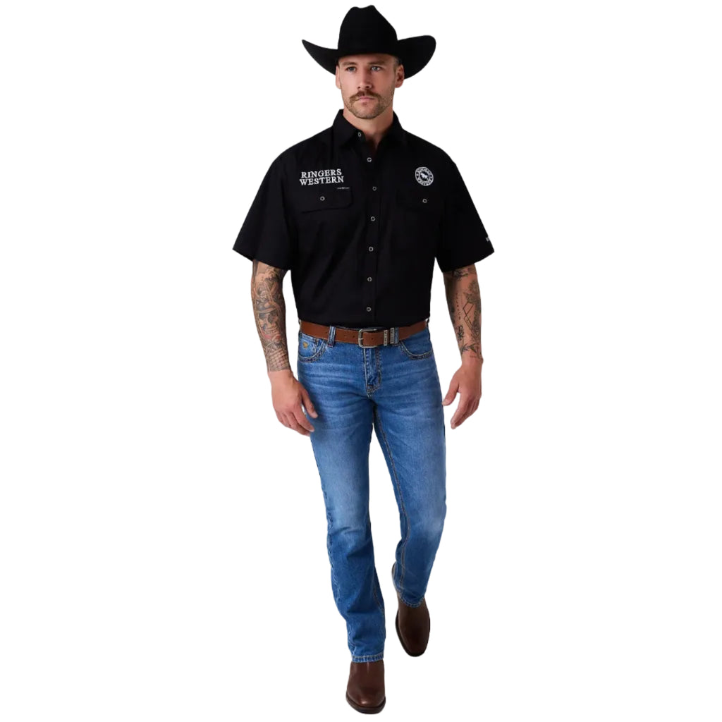 Ringers Western Mens Hawkeye Full Button S/S Work Shirt (125142RW) Black Camo