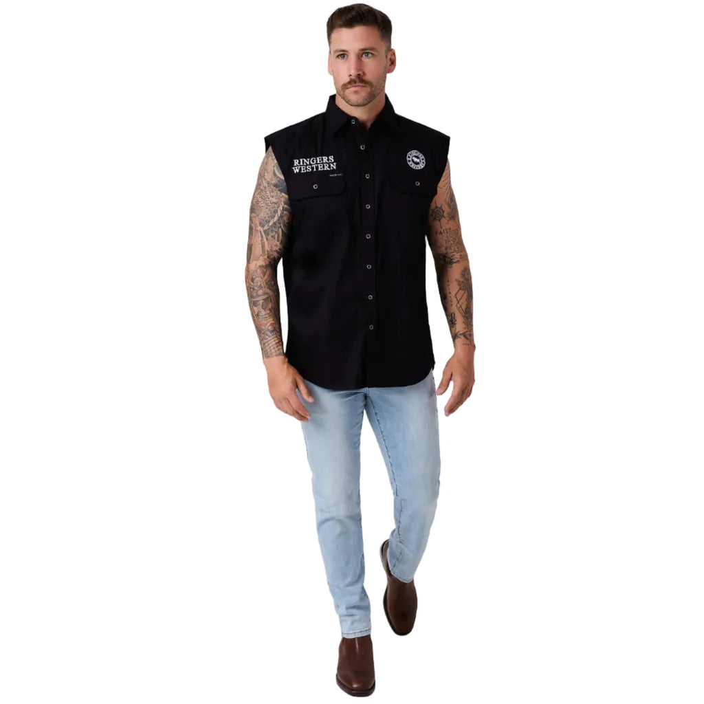 Ringers Western Mens Hawkeye Full Button Sleeveless Work Shirt (125143RW) Black Camo
