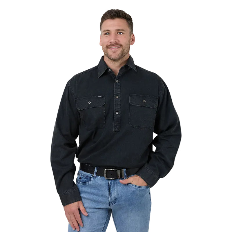 Ringers Western Mens King River Rugged S/S Half Button Work Shirt (125150RW)  Black