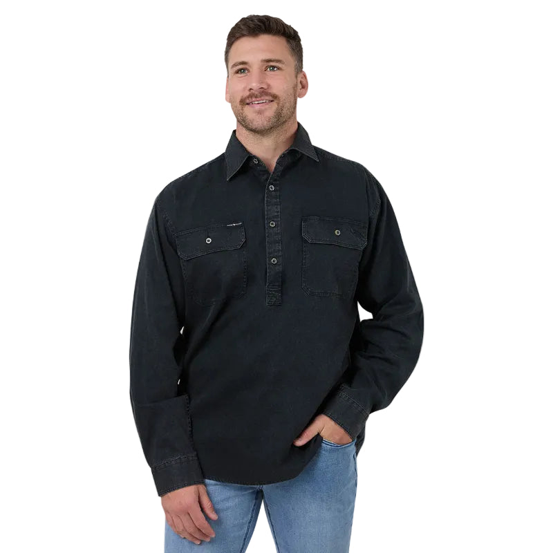 Ringers Western Mens King River Rugged S/S Half Button Work Shirt (125150RW)  Black