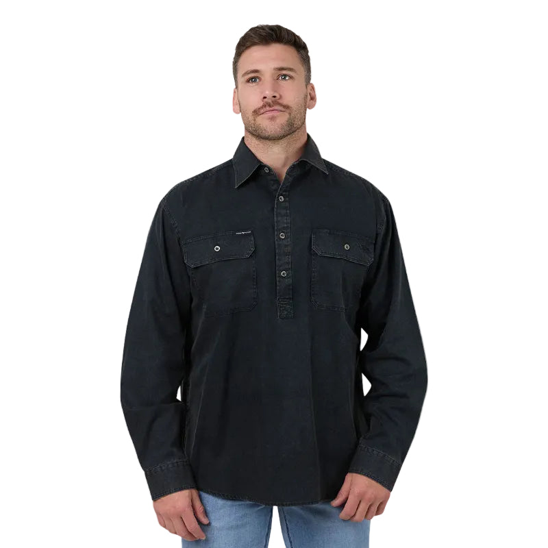 Ringers Western Mens King River Rugged S/S Half Button Work Shirt (125150RW)  Black