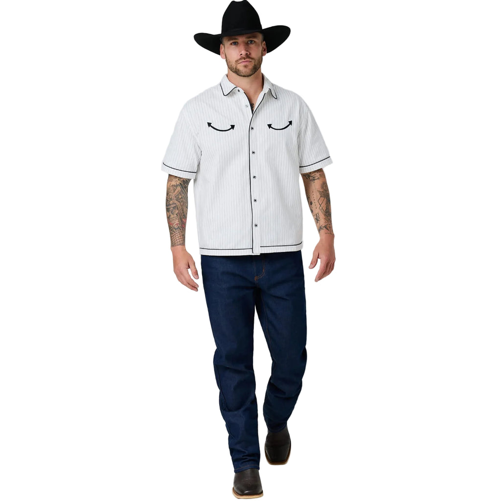 Ringers Western Mens Most Wanted Box Fit Button Up S/S Shirt (125202RW)  White/Charcoal