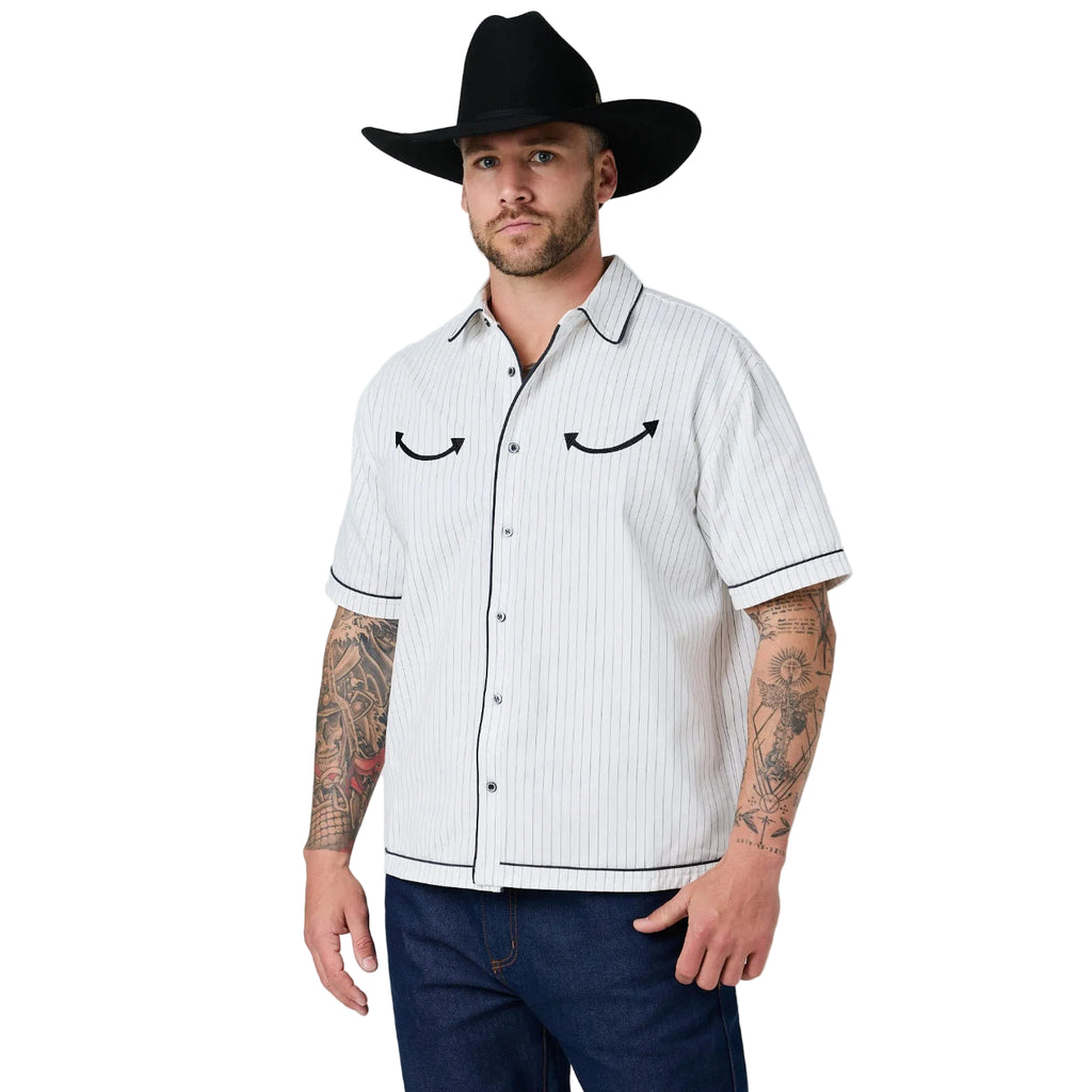 Ringers Western Mens Most Wanted Box Fit Button Up S/S Shirt (125202RW)  White/Charcoal